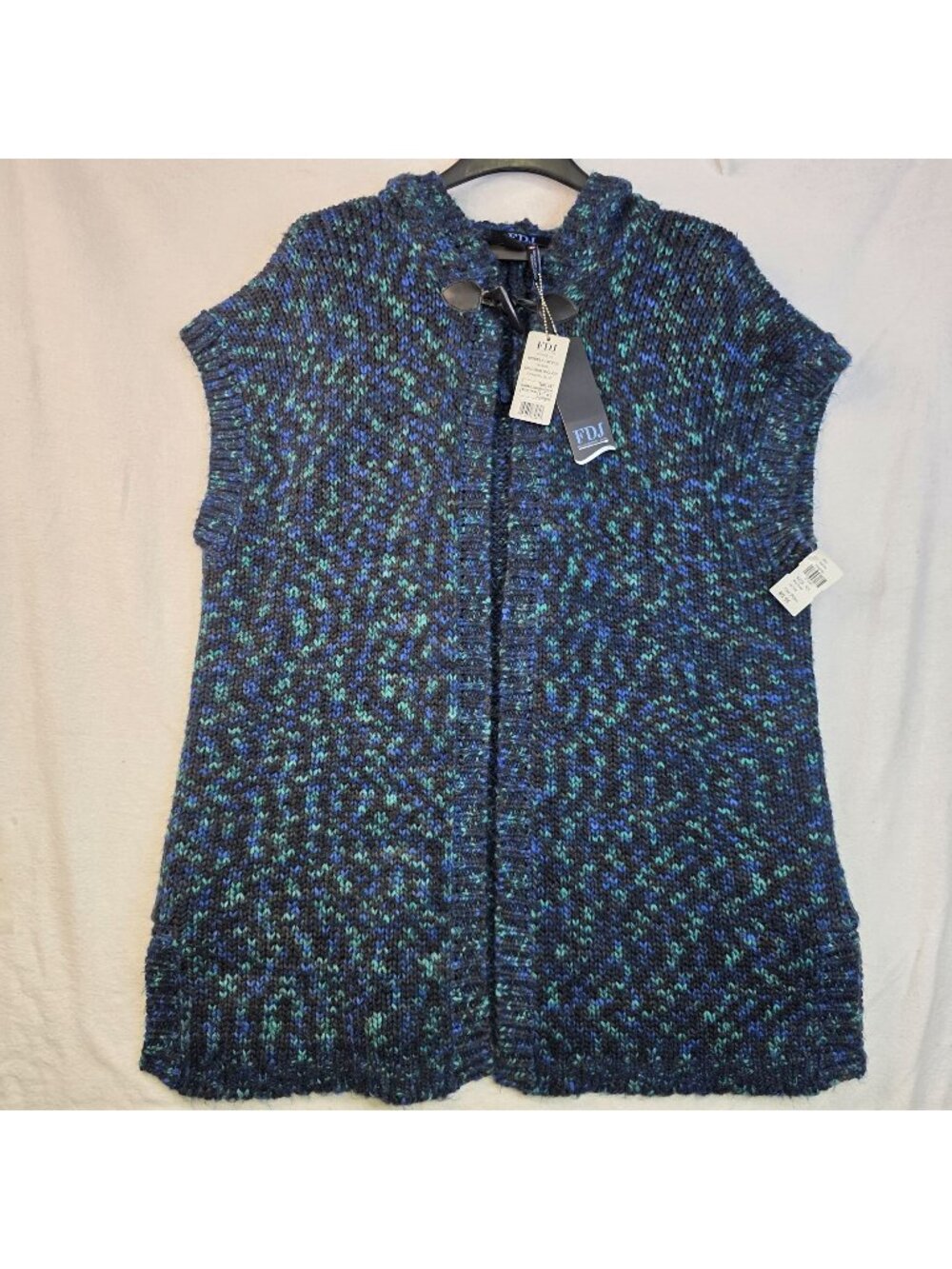 FDJ Sleeveless Chunky Knit Poncho Cardigan Hoodie XS Blue Cottagecore Layering